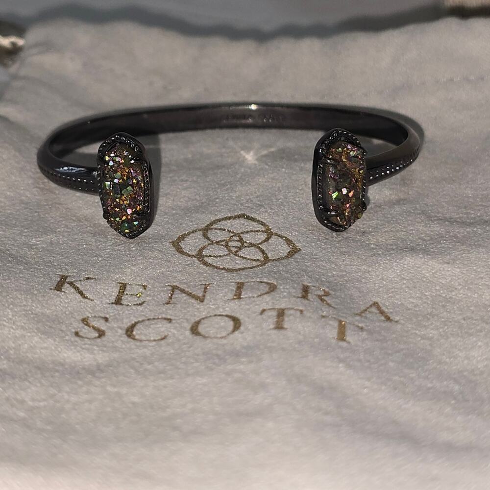 Kendra Scott Elton Gunmetal And Multi Color Drusy Station Cuff Bracelet